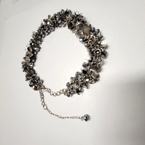 Silver Tone Choker Bib Necklace - Picture 10 of 15